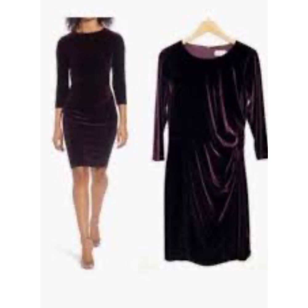 Eliza J Burgundy Velour Ruched Cocktail Dress EJ7M3800 Size 12 NWT Fall